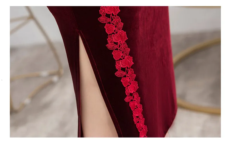 Sheng Coco, женское бархатное платье Cheongsam из плюша, кружевные вечерние платья, современный стиль, китайское свадебное короткое платье, винтажное платье, 3XL 4XL