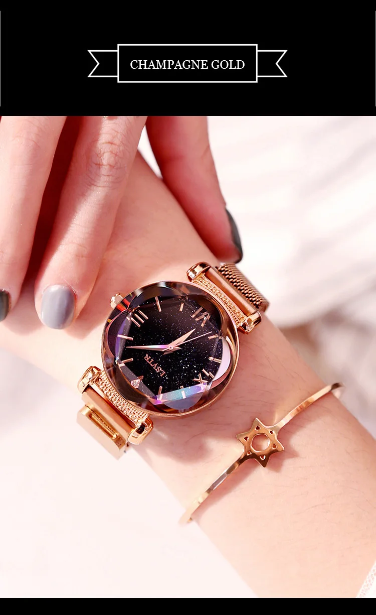 Luxury Women Watches Fashion Elegant Magnet Buckle Vibrato Purple Ladies Wristwatch New Starry Sky Roman Numeral Gift Clock