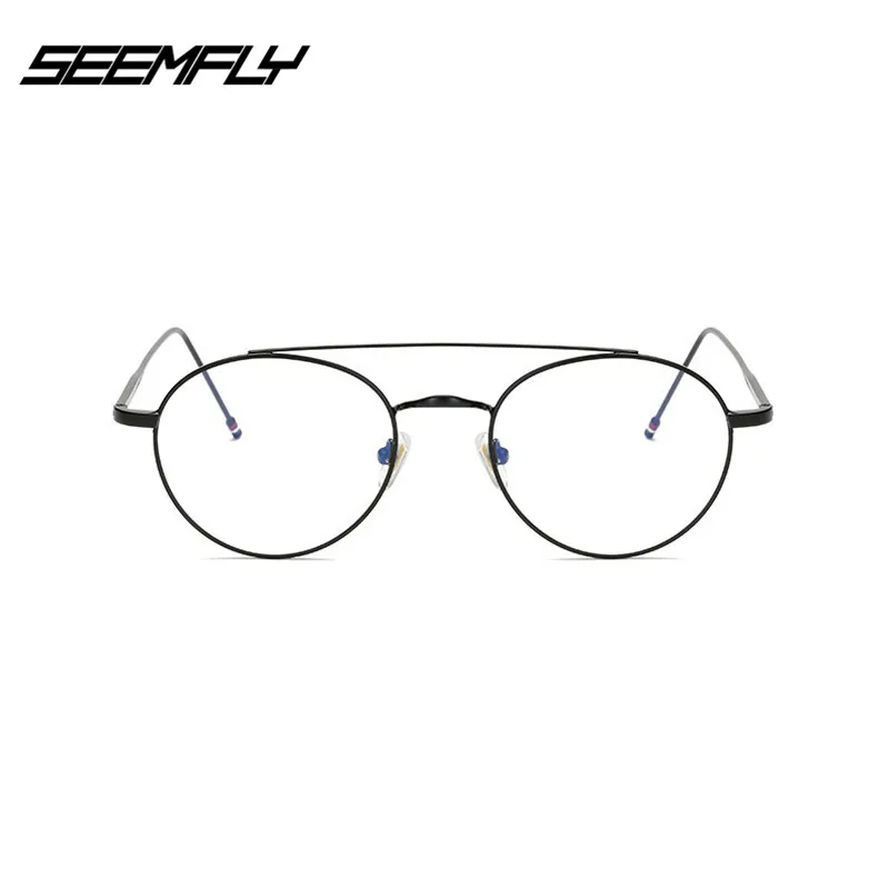 SEEMFLY ретро круглые металлические очки Рамка Анти синий светильник для женщин и мужчин прозрачные линзы оправа для очков при близорукости оптические очки