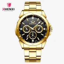CHENXI роскошные золотые Мужские часы Уникальный платье в деловом стиле наручные часы для человека женщина любовника часы золотой Водонепроницаемый мужской женский 019a