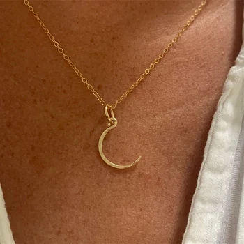 

925 Silver Moon Necklaces handmade Jewelry 14K Gold Filled Pendant Vintage Boho Choker Kolye Hammered Moon Jewelry For Women