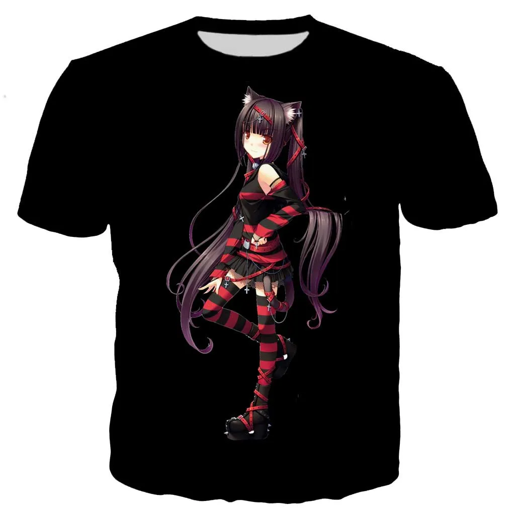 Аниме Nekopara Chocola Ванильная рубашка популярная мужская и женская футболка футболки с 3D-принтом Повседневная Harajuku стильная футболка уличная топы