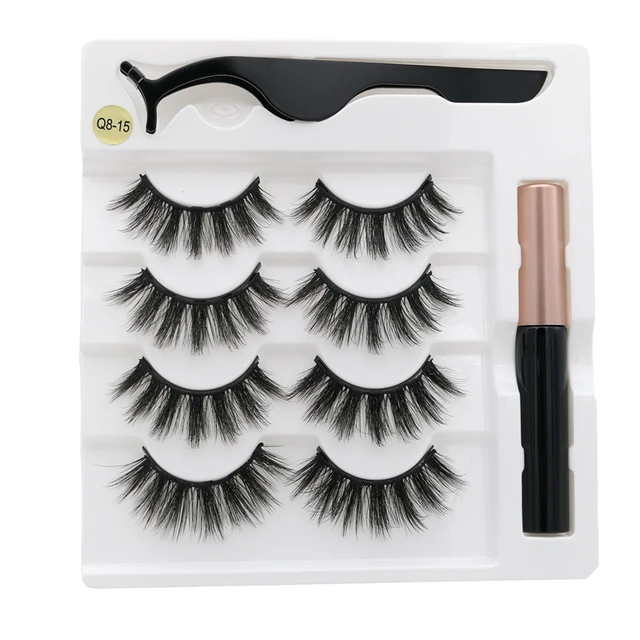 4 pairs of magnetic eyelashes natural soft magnet eyelashes natural magnetic eyeliner makeup mink eyelashes set tool Q8-15