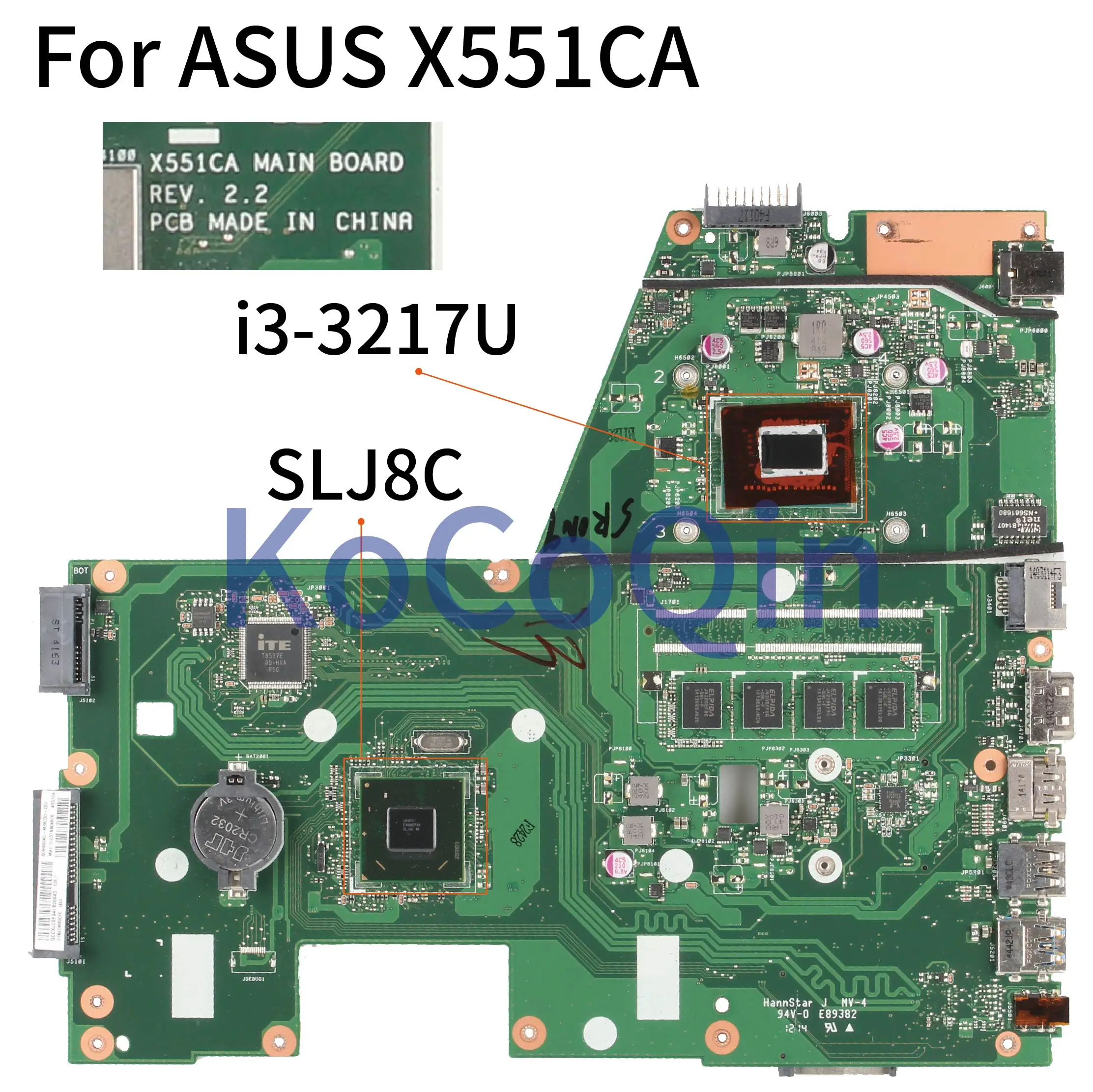 Placa-mãe do Portátil para Asus Kocoqin Mainboard Slj8c X551ca Rev.2.2 Sr0n9 I3-3217u