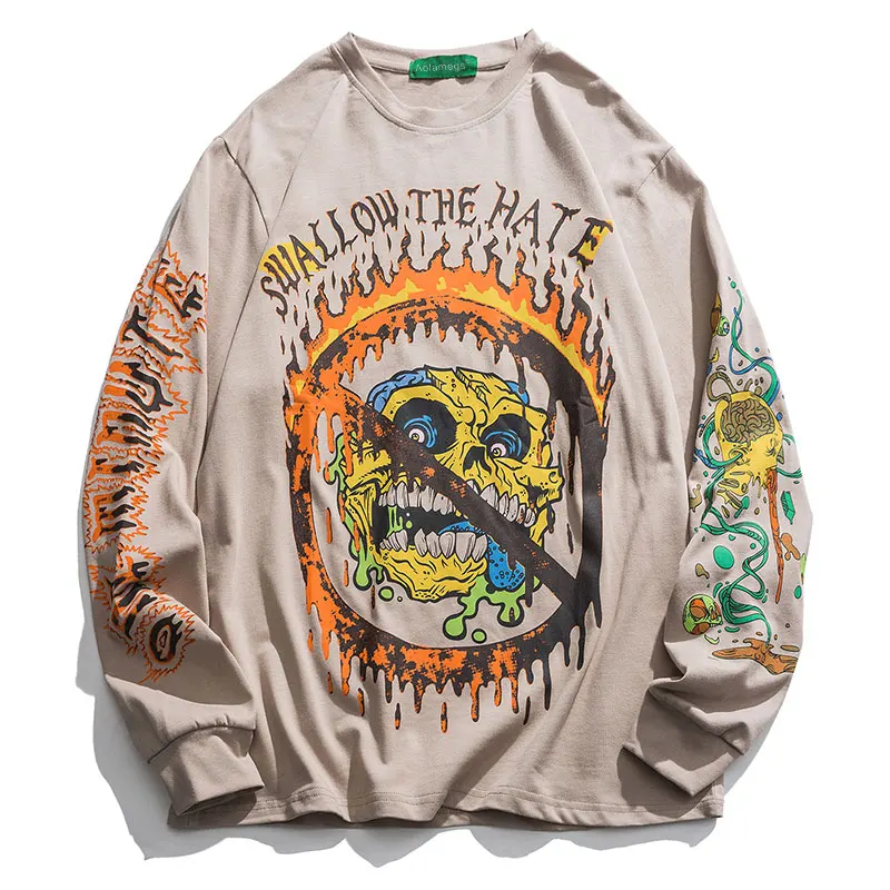 Aolamegs Hip Hop Sweatshirt Men Skull Printed Pullover Ukiyo-e Casual High Street Long Sleeve O-Neck hoodies Fashion Streetwear Aolamegs Hip Hop Sweatshirt Men Skull Printed Pullover Ukiyo-e Casual High Street Long Sleeve O-Neck hoodies Fashion Streetwear