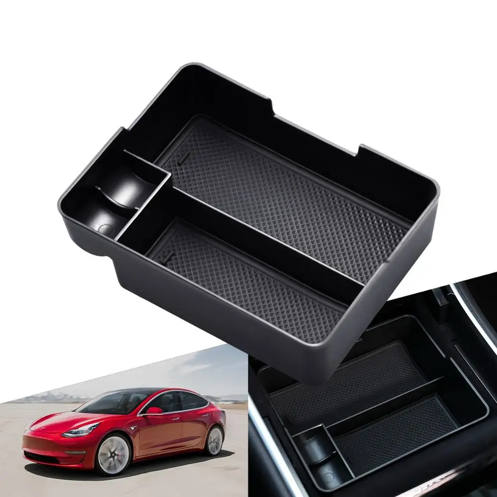Для Tesla модель 3 автомобильные аксессуары авто подлокотник коробка для хранения Органайзер контейнеры прозрачный скрытый держатель коробка - Название цвета: Черный