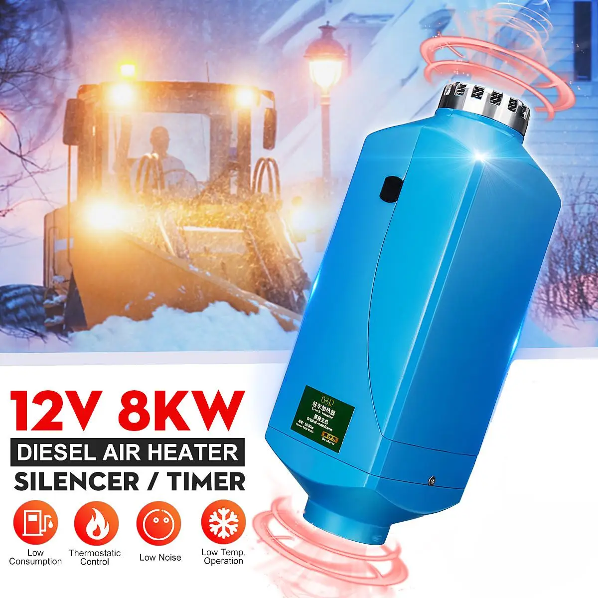 

8000W Metal Shell Car Heater 12V 4 Tunnel Remote Control LCD Display Diesel Air Heater For Motorhome Truck Boat Car Accessories