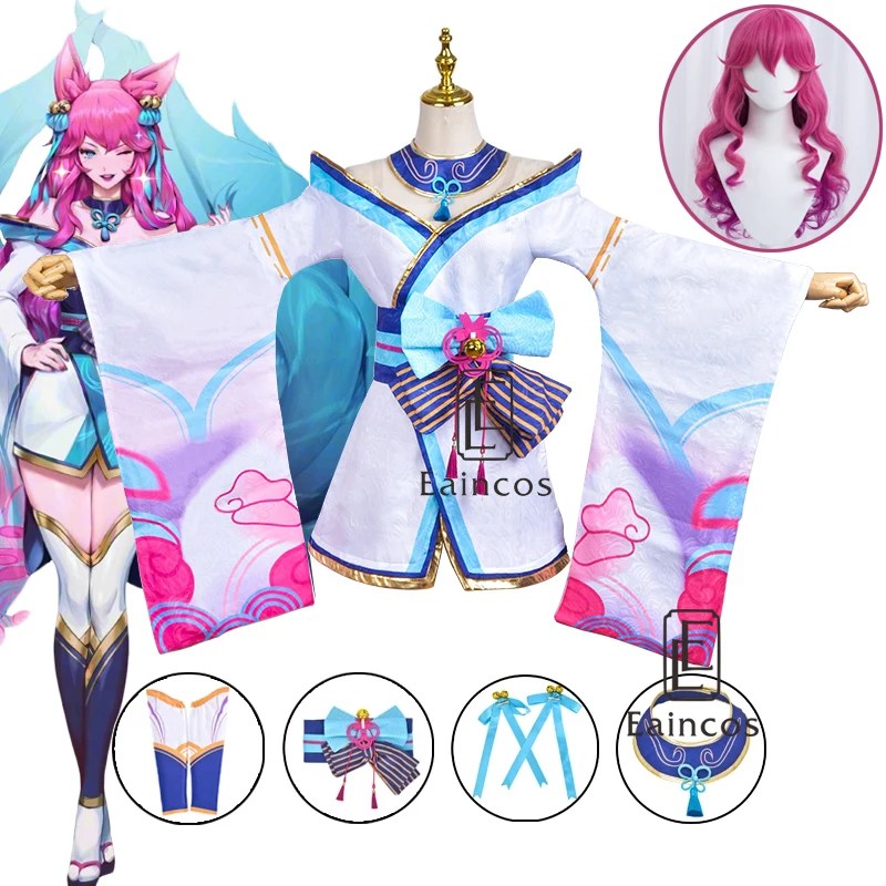 LOL Spirit Blossom Ahri Cosplay Costume Wig Headwear For Women Dress Halloween Party Costumes | Тематическая одежда и