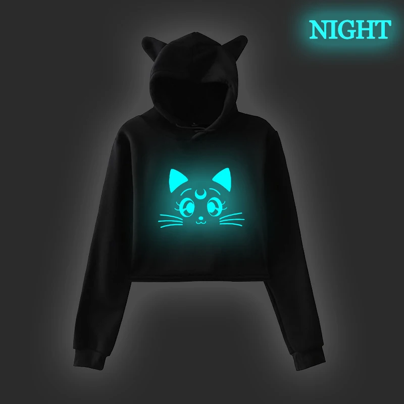 luminous Hoodie 16 Новые толстовки Сейлор Мун Толстовка с принтом Одежда для женщин светящийся пуловер женские кошачьи ушки свитшоты Kleding Vrouwen Harajuku топы - Цвет: luminous Hoodie 16