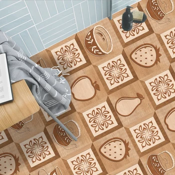 

10pcs/set Wood Grain Fruit & Cup Flat Wall Sticker Kitchen Home Decor Ceramics Wall Decals Peel & Stick Tiles Ground Wallpaper