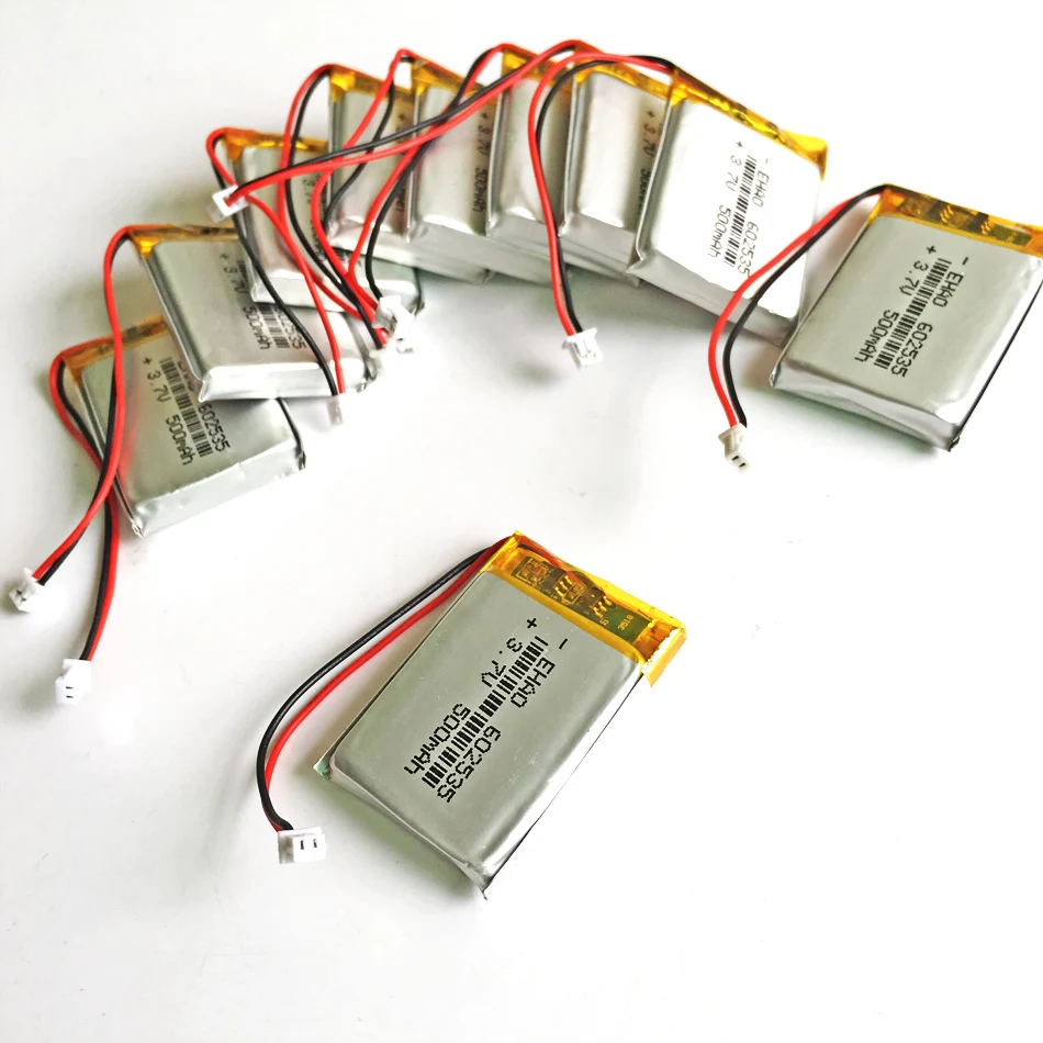 3,7 V 500mAh 602535 lipo литий-полимерная аккумуляторная батарея JST 1,25 мм 2 pin для MP3 gps DVD bluetooth рекордер гарнитура камера - Цвет: 10pcs