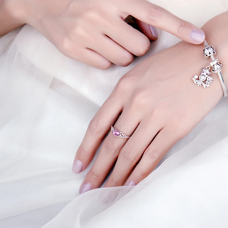 JewePalace, кельтский узел, созданное кольцо с розовым сапфиром, 925 пробы, серебряные кольца для женщин, обещающее обручальное кольцо, серебро 925, ювелирное изделие