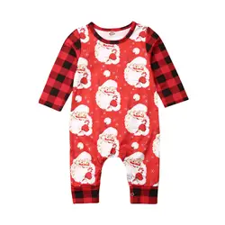2019 Рождественская Одежда для новорожденных мальчиков и девочек с принтом Санта-Клауса, Рождественский комбинезон, комбинезон с рукавами