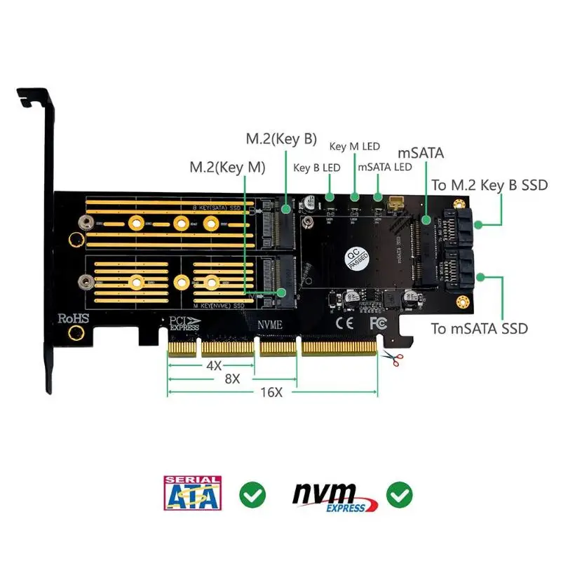 3 в 1 NGFF M.2 NVMe AHCI SATA mSATA для PCI-E 3,0 4X SATA SSD адаптер
