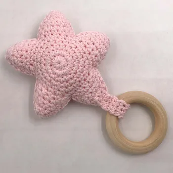 

1pc Baby Rattle Bells Crochet Knitted Star Baby Play Gym Baby Teething Wooden Ring Teether Pendant For Kids Gift Montessori Toys