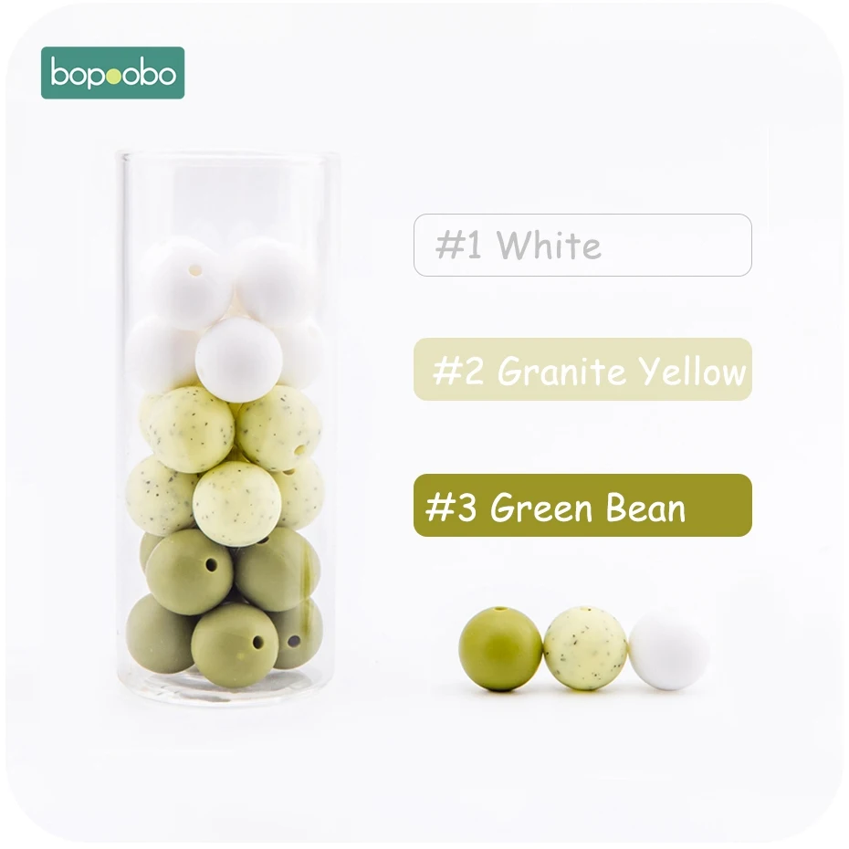 Green Granite Bopoobo 15 мм 30 шт 4-6 месяцев силиконовый бисер ребенок Прорезывание Зубов Бусины безопасные и натуральные Экологичные нетоксичные не BPA Силиконовые Бусины - Цвет: Green Granite