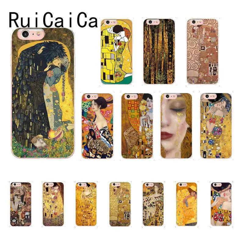 

RuiCaiCa Kiss by Gustav Klimt Newly Arrived Black Cell Phone Case For iPhone 8 7 6 6S Plus X XS MAX 5 5S SE XR 11pro 11promax