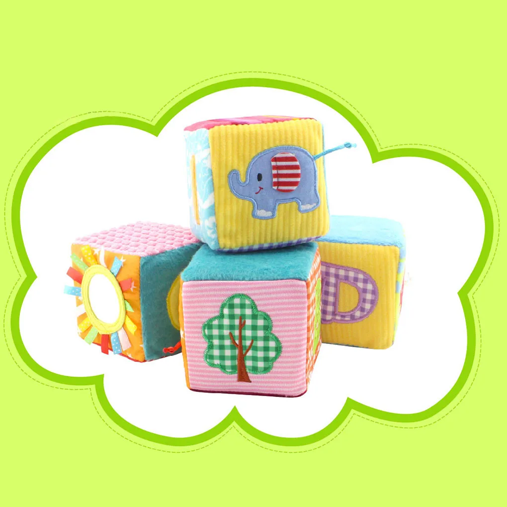 4 шт./компл. счастливый обезьяна ткань строительные блоки для младенцев Одежда для малышей куклы мягкие детские погремушки игрушки мягкие плюшевые комплект Cube мягкая плюшевая игрушка кубик