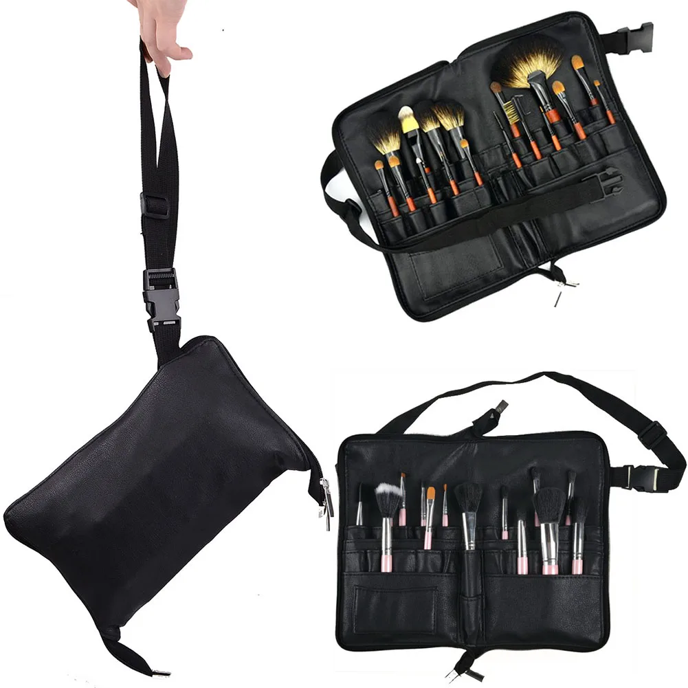 Faux Leather 28 Pocketed Cosmetic Brushes Storage Bag Large Capacity Makeup Tool