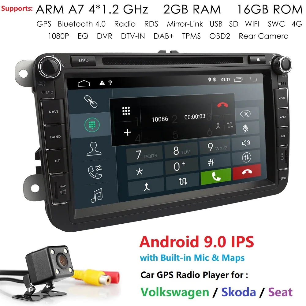 Автомобильный мультимедийный плеер Ossuret Android 9,0 gps 2 Din авторадио для VW/Volkswagen/Golf/Polo/Passat/b7/b6/SEAT/leon/Skoda