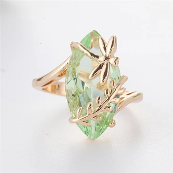 

New Design Cute Dragonfly Rings Fashion Girl Princess Green Color Cut Stone Engagement Wedding Ring Jewelry for Women Best Gift