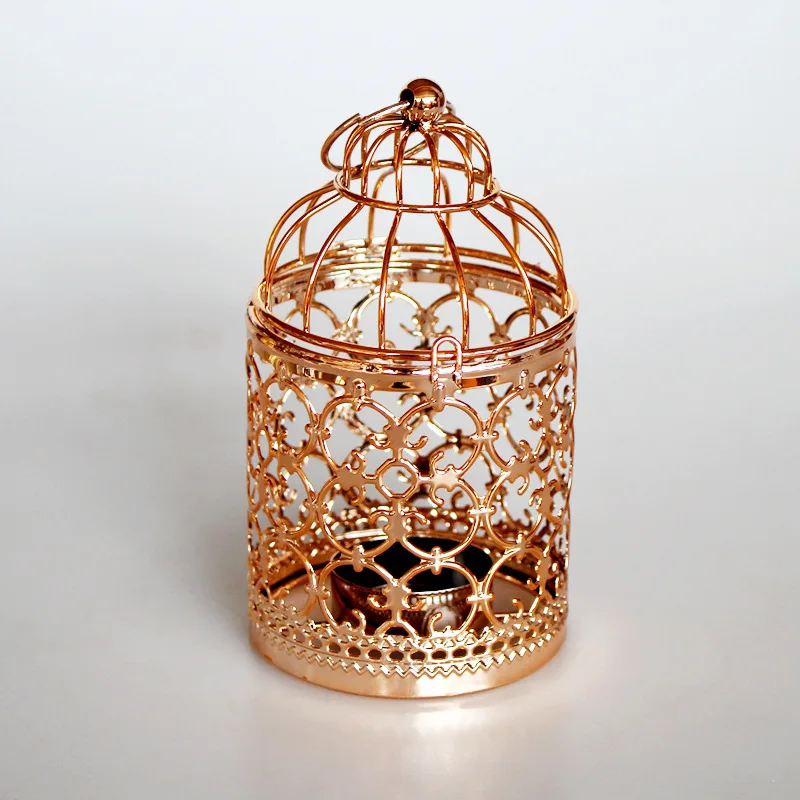 A Rose Gold JD Европейский позолоченный металлический ремесленный продукт клетка для птиц подсвечник для дома свадебный реквизит - Цвет: A Rose Gold