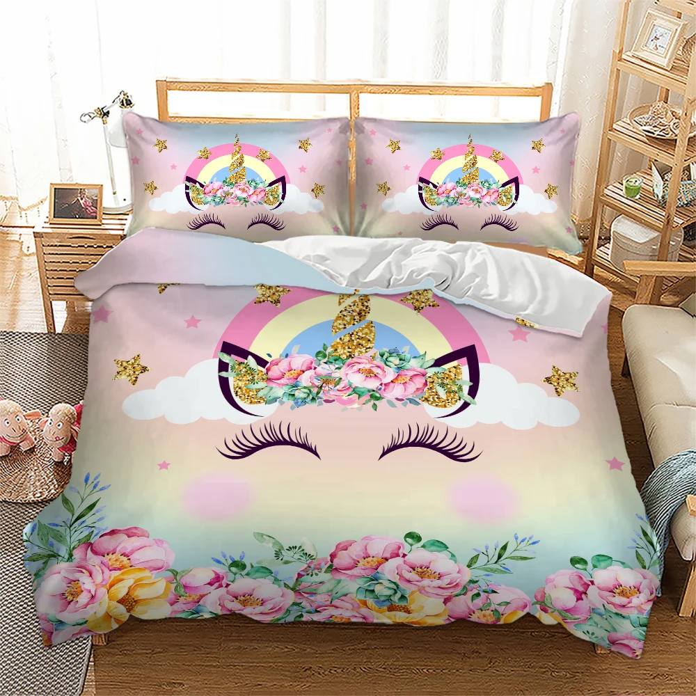 

Unicorn 3D Print Comforter Bedding Set Animal Fantasy Duvet Covers Pillowcase Home Textile Queen King Size Luxury Cute Cartoon