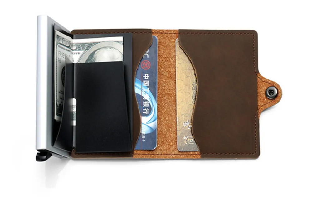Bycobecy мужской женский бизнес кредитный держатель для карт из искусственной кожи держатель для карт ID RFID карта Пряжка для бумажника Алюминиевый металлический кошелек