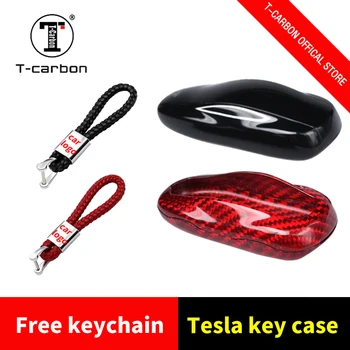 

T-carbon 1Pcs Car Key Case Cover with Carbon Fiber Key Shell Storage Bag Protector Deluxe Styling for Tesla Model S Model X