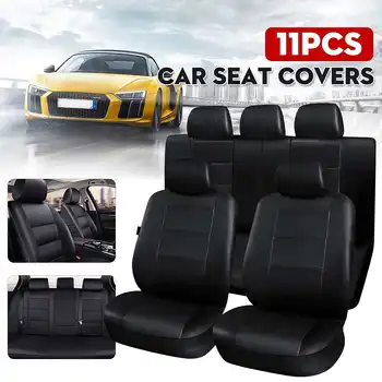 

6/9X Front Rear Universial Car Seat Cover Set Protector PU Leather Breathable Winter for 5 Seat Car Vehicle SUV Trunk RV VAN