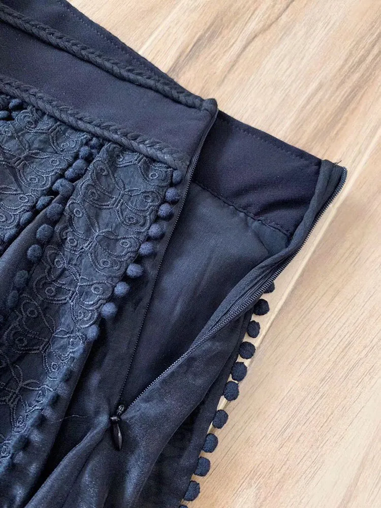 Ziwwshaoyu Женская осенне-зимняя черная юбка костюм рукав в форме фонаря с вышивкой блузка с аппликацией+ длинная юбка комплект праздничной одежды