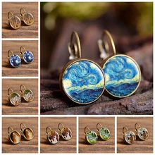 Модные бронзовые простые Стильные серьги Ван Гог знаменитый артист Звездная ночь серьги-гвоздики Бижутерия со стеклянными кабошонами женские подарки