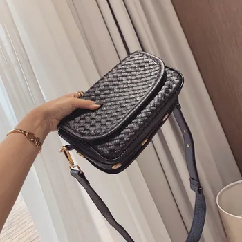 

2020 New Leather Knitting Women Handbags Purses Casual Tote Leather High Quality Women Clutch Shoulder Bag