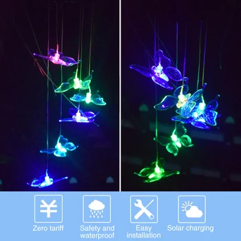 

Festival Wind Chime Lamp Outdoor Garden Easy Install Decorative Solar Powered Mobile Color Changing Landscaping Yard Waterproof