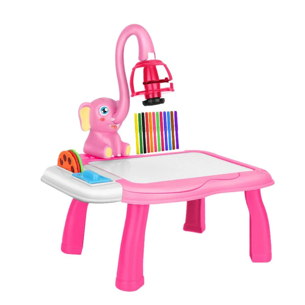Trace and Draw Projector Toy Projector Painting Set Early Educational Learning Drawing Board Pink Yellow Giraffe Drawing Projector Table for Kids