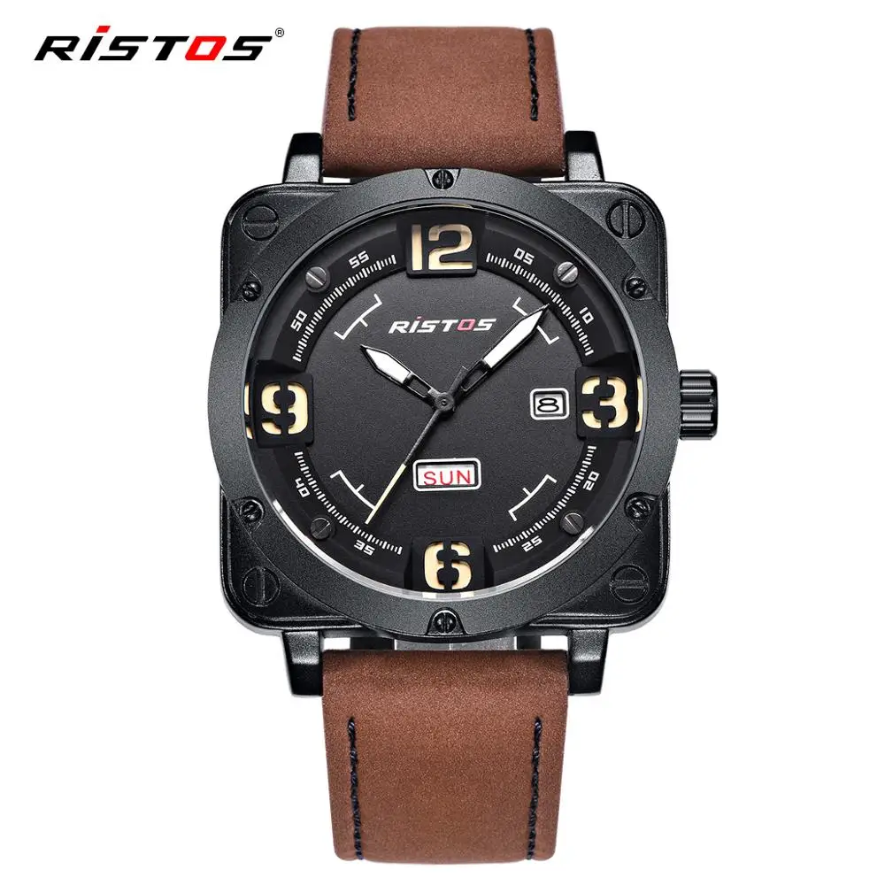 RISTOS 2020 мужские кварцевые часы военные натуральная кожа спортивные Reloj Masculino