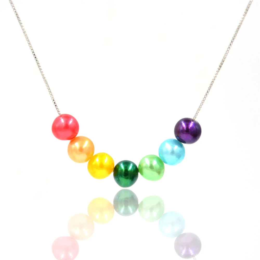 

S925 Sterling Silver Rainbow Necklace Pendant with 5 pieces 6-7mm freshwater pearls free shipping