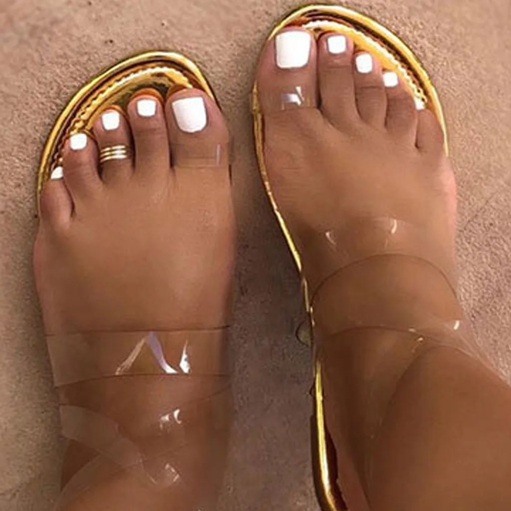 Transparent Shoes Women Fashion Clip-Toe Strap Sandals Roman Flat Ladies With shoes обувь женская 2020 |