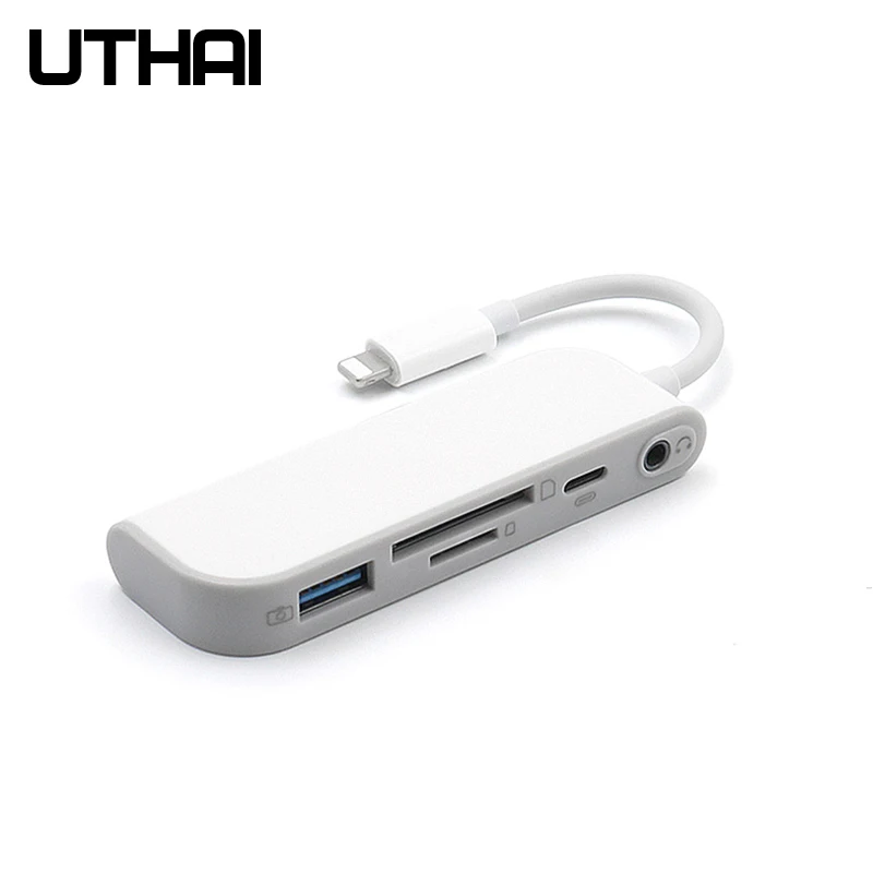 Адаптер Lightning UTHAI D16 для чтения карт памяти SD TF для Iphone X XR XS MAX PLUS 3,5 мм аудио USB для камеры все в 1 конвертер - Цвет: C16-5in1