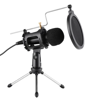 

Video Microphone Kit with Mini Microphone Tripod Shock Mount Pop Filter Windshield USB Adapter Cable 3.5mm TRS Plug