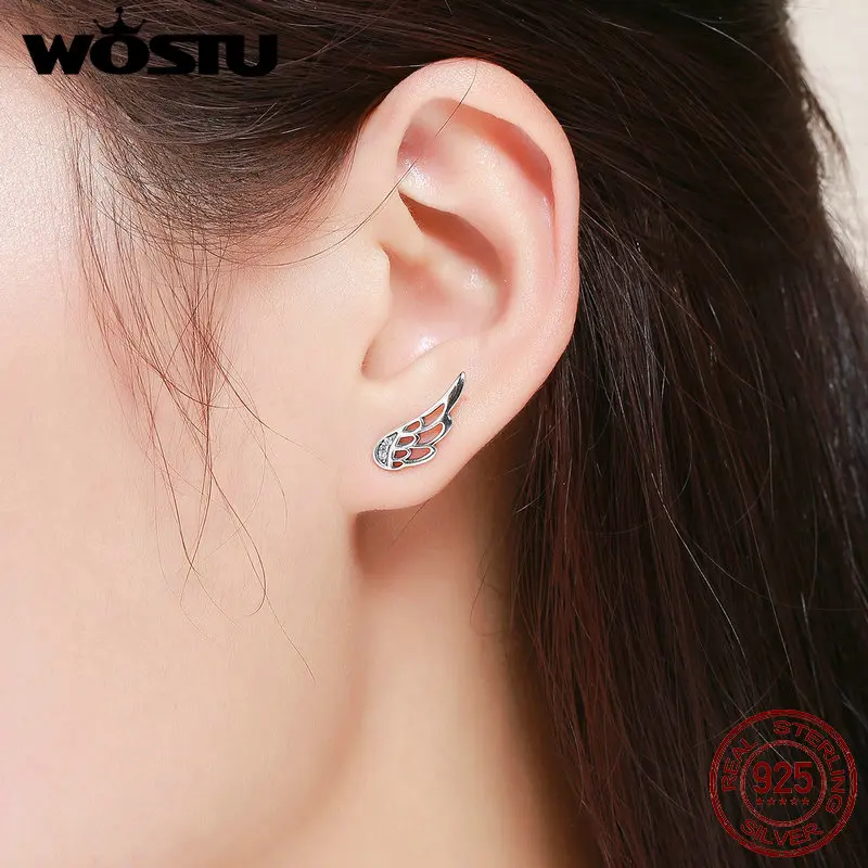 Женские серьги гвоздики WOSTU из 100% стерлингового серебра 925 пробы в форме пера с