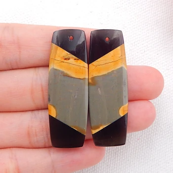 

Natural Stone Multi-Color Picasso jasper With Obsidian Intarsia Fashion Gemstone Earring Jewelry 42x14x4mm，8.8g