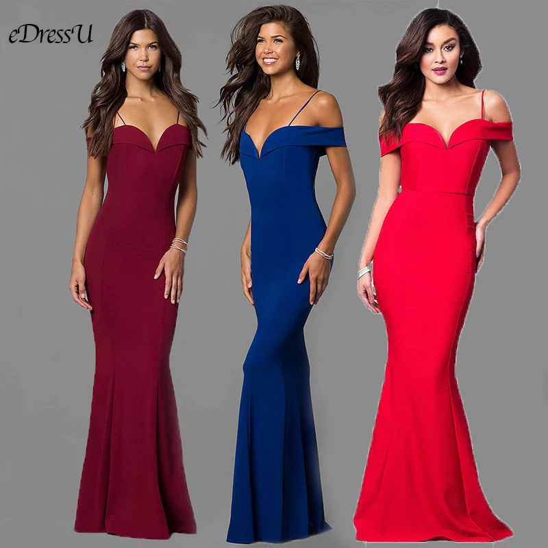 

Spaghetti Bridesmaid Dress Mermaid Wedding Party Dress Cap Sleeves Long Maxi Dress MZX-32#