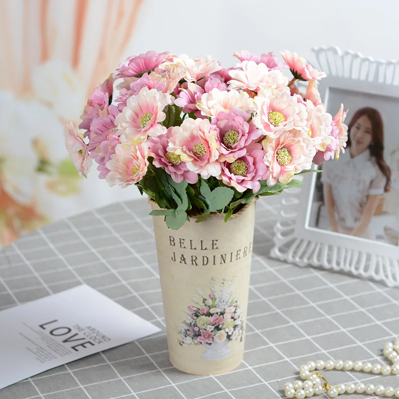 European Style 10 Heads Mini Silk Daisy Artificial Decorative Flower Wedding Flower Bouquet Home Room Table Decoration