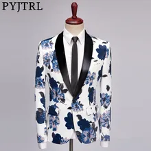 PYJTRL бренд Tide Мужская мода цветочный принт Slim Fit Блейзер сценические костюмы Одежда для певцов бар DJ плюс размер мужской Костюмный пиджак