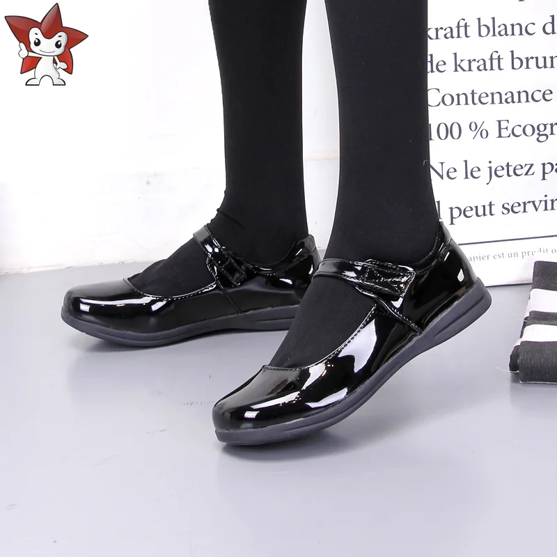

New Style Versatile Japanese Style Loli STUDENT'S Shoes Uniform Shoes round-Toe Velcro College Style Black And White with Patter