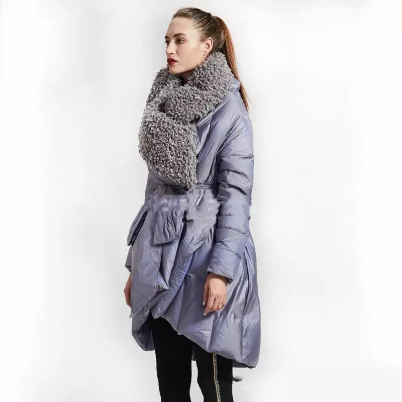 Eva Freedom дизайн зимние свободные пуховики бренды имитируют пляжную шерсть с капюшоном плащ пуховик женский с капюшоном - Цвет: Lake Blue