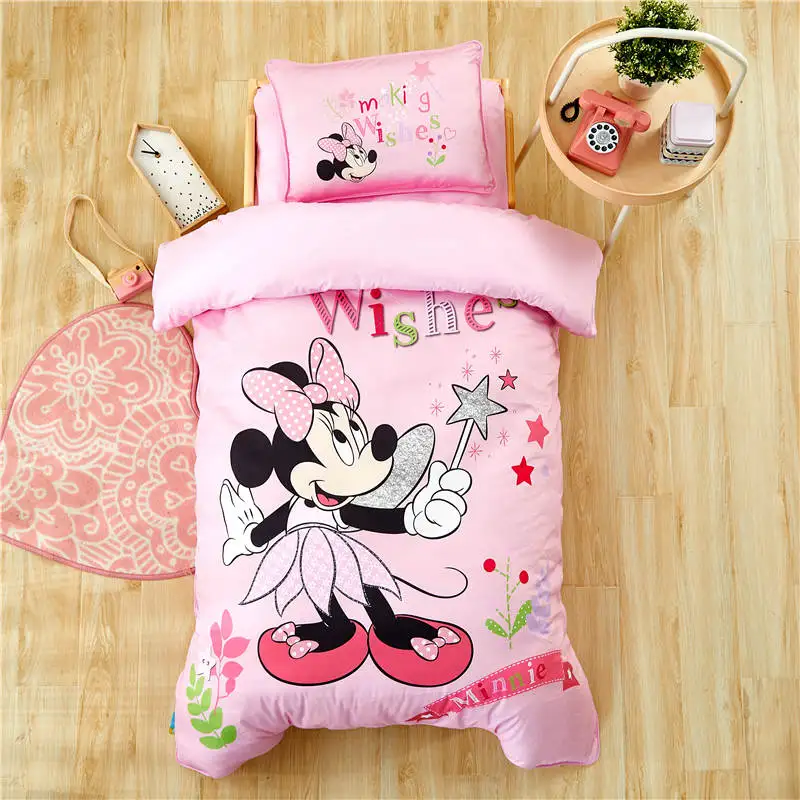 Disney Pink Minnie Mouse Bedding set for Kids 47\X59\ Crib Size Duvet Cover pillow Sham 100% Cotton Bed Linens Girls Comforters