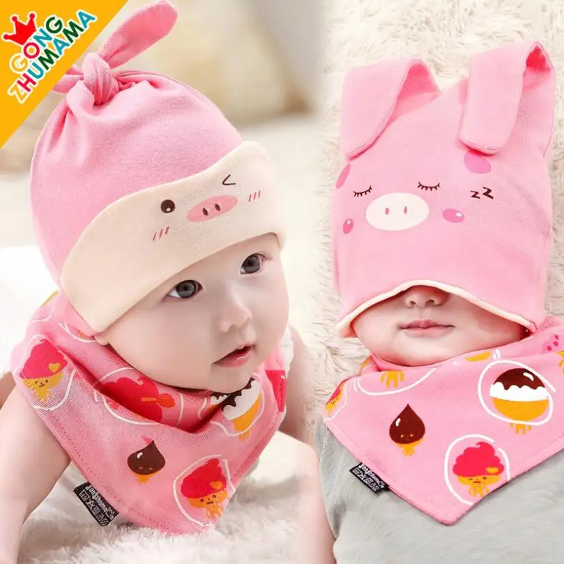 pink pig Одежда для новорожденных головной убор и юбка-брюки, костюм для девочек и мальчиков нагрудник шапка вытирания слюней младенцев Полотенца шарф Набор тканевых салфеток Фотофон с изображением мультяшной шляпы и нагрудники 2 шт./компл - Цвет: pink pig
