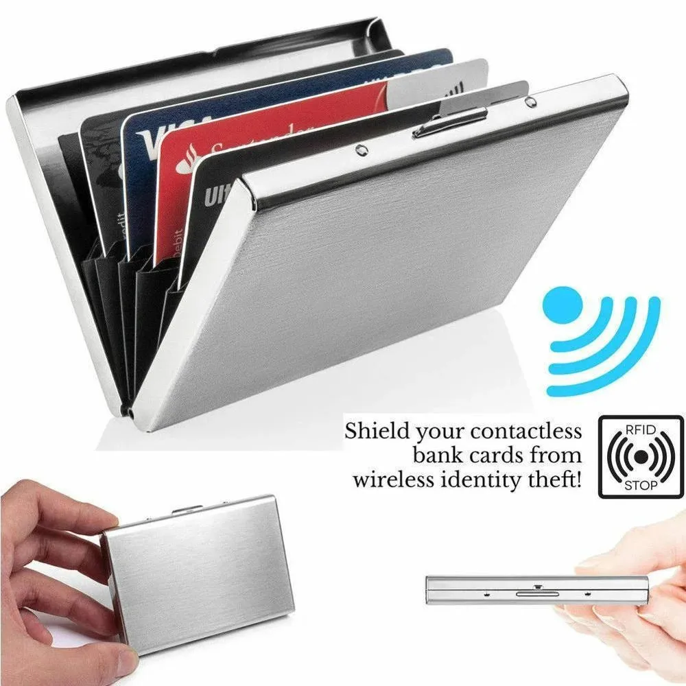 Blocking Aluminum Metal Slim Wallet Anti-scan Credit Id Card Holder Thin Case School Office Supplies Business Card Box 1 PC